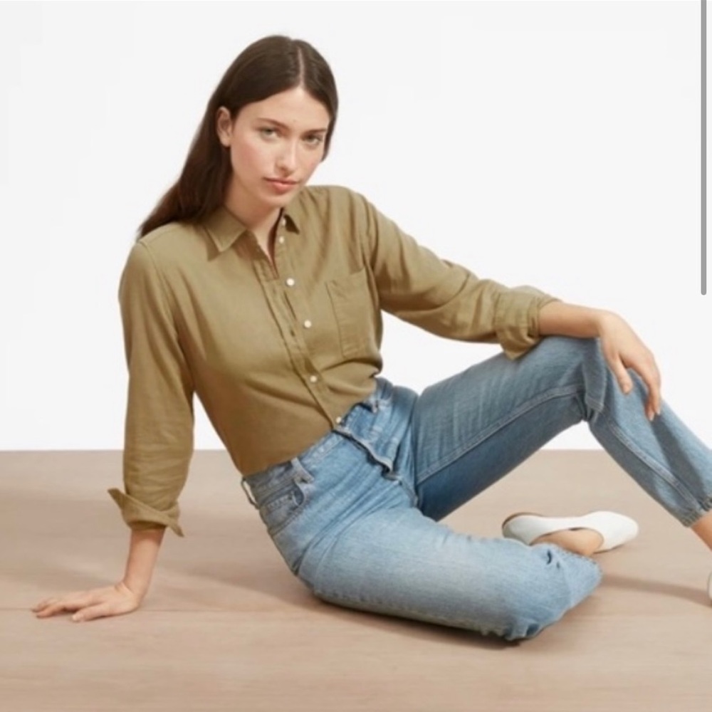 Everlane The Shrunken Cotton Shirt Olive Green 12